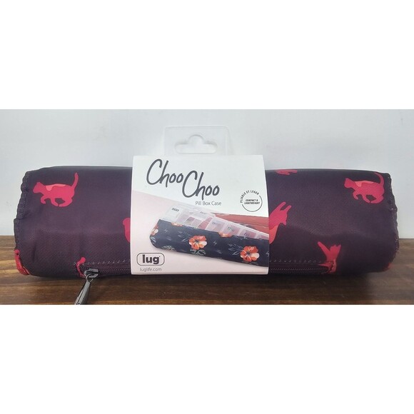 Lug Choo Choo Pill XL Organizer Case Cats Orchid 7 Daily Compartments 9"x3" NEW - Picture 1 of 10